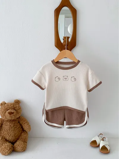Baby Suit Summer Waffle Bear Two-piece Set