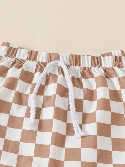 Summer Boys' And Kids' Popular Short Top Plaid Shorts Two-piece Set