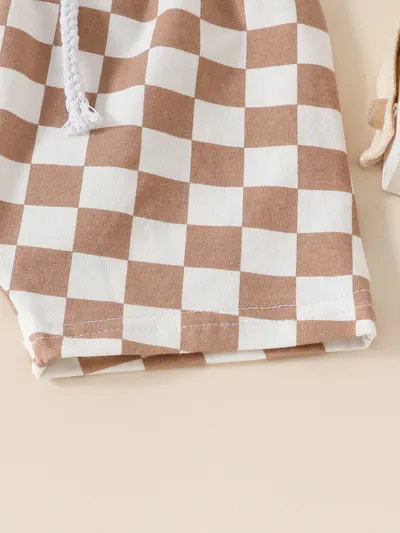 Summer Boys' And Kids' Popular Short Top Plaid Shorts Two-piece Set