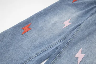 Lightning Embroidered Denim Trousers Men