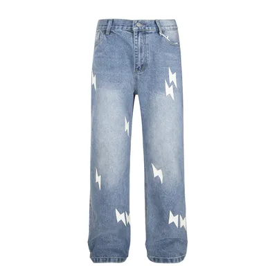 Lightning Embroidered Denim Trousers Men