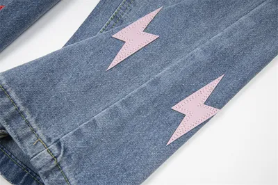 Lightning Embroidered Denim Trousers Men