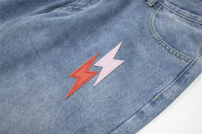 Lightning Embroidered Denim Trousers Men