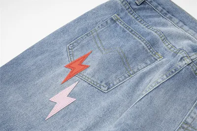 Lightning Embroidered Denim Trousers Men