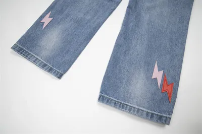 Lightning Embroidered Denim Trousers Men