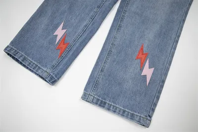 Lightning Embroidered Denim Trousers Men