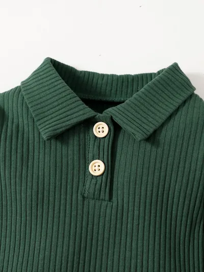 Baby Boy Cotton Hollow Striped Polo Shirt Trousers Suit
