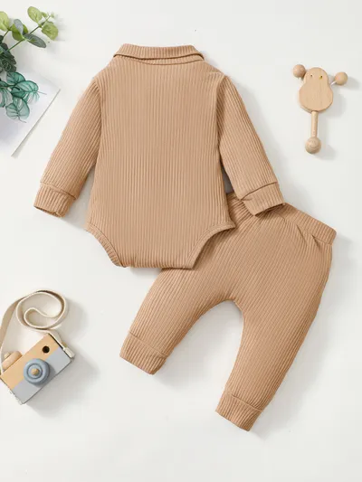 Baby Boy Cotton Hollow Striped Polo Shirt Trousers Suit