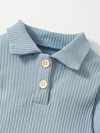 Baby Boy Cotton Hollow Striped Polo Shirt Trousers Suit