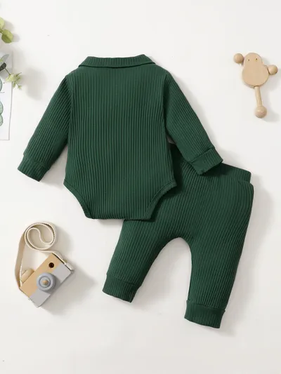 Baby Boy Cotton Hollow Striped Polo Shirt Trousers Suit