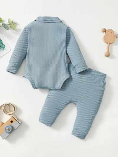 Baby Boy Cotton Hollow Striped Polo Shirt Trousers Suit