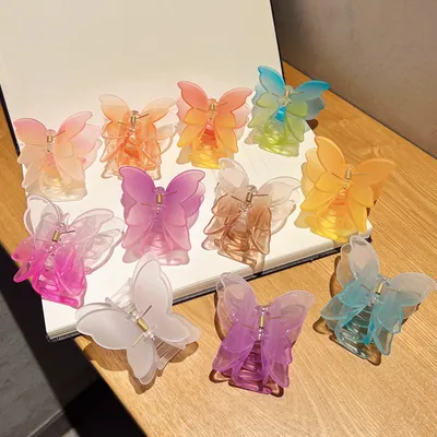 Gradient Color Double Butterfly Frosted Hair Clip