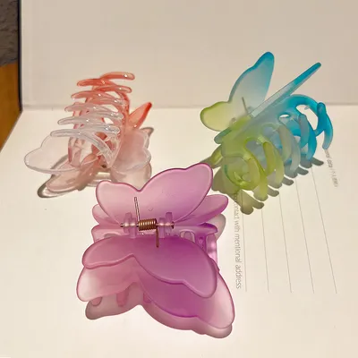 Gradient Color Double Butterfly Frosted Hair Clip