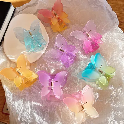 Gradient Color Double Butterfly Frosted Hair Clip