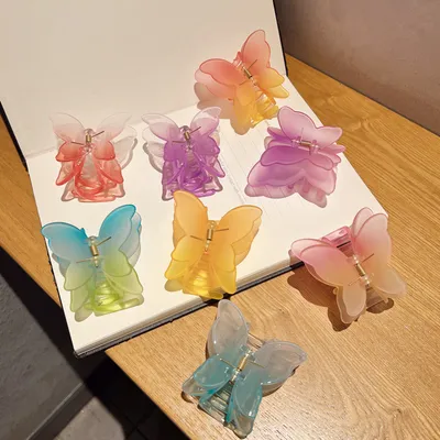 Gradient Color Double Butterfly Frosted Hair Clip
