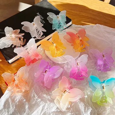 Gradient Color Double Butterfly Frosted Hair Clip