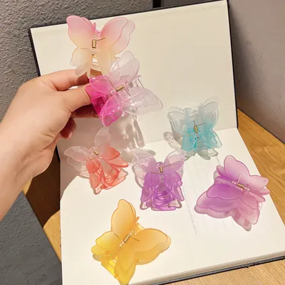 Gradient Color Double Butterfly Frosted Hair Clip