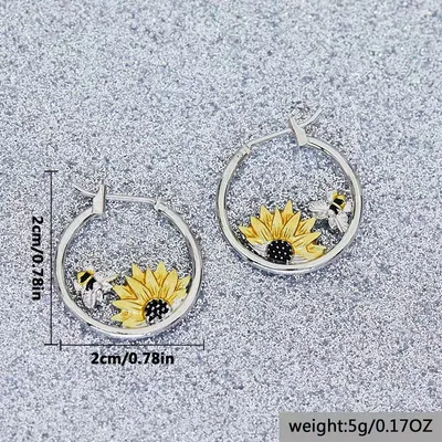 Sunflower Bee Round Ring Earrings Color Meiko