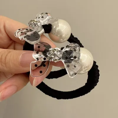 Simple Transparent Bowknot Headband Pearl Hair Rope