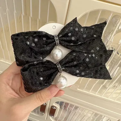 Super  Rhinestone Gray Bow Barrettes Fashion