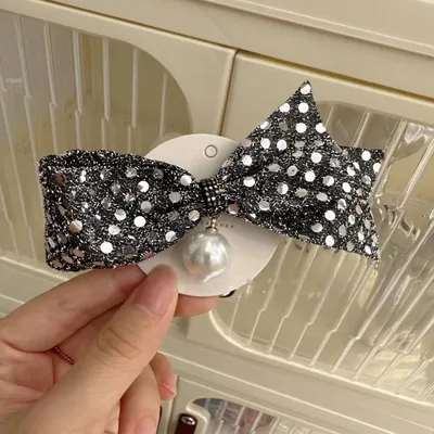 Super  Rhinestone Gray Bow Barrettes Fashion