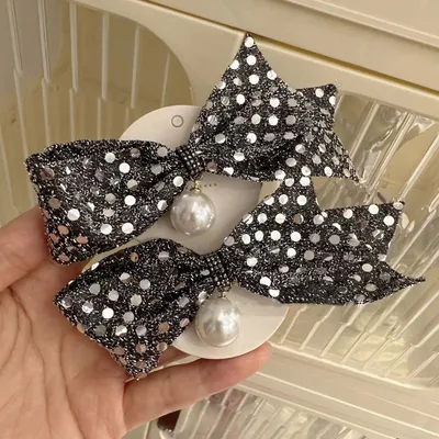 Super  Rhinestone Gray Bow Barrettes Fashion
