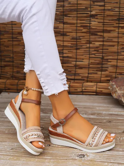 Women's Large Hemp Rope Edge Sole Sponge Cake Thick Sole Sandals