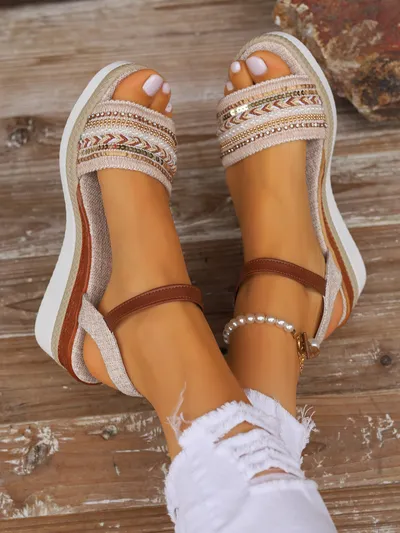Women's Large Hemp Rope Edge Sole Sponge Cake Thick Sole Sandals