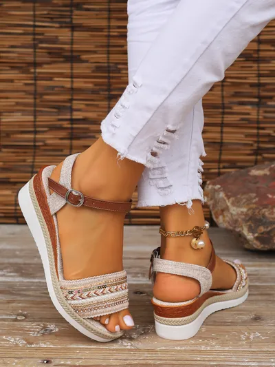 Women's Large Hemp Rope Edge Sole Sponge Cake Thick Sole Sandals