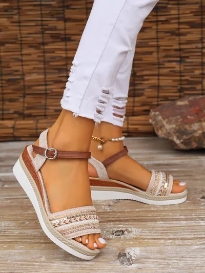 Women's Large Hemp Rope Edge Sole Sponge Cake Thick Sole Sandals