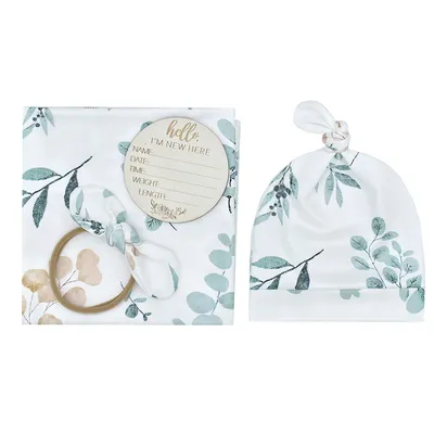 طقم ملابس أطفال مطبوع مكون من أربع قطع، قماش لفّ للأطفال
