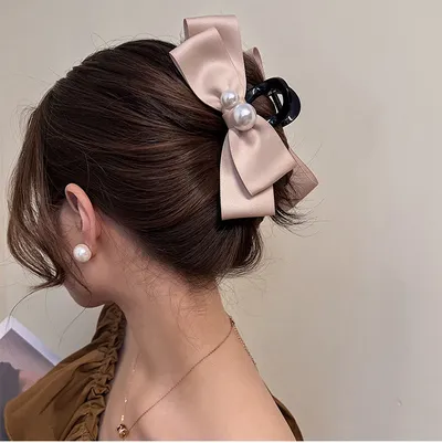 Pearl Bow Large Hair Clip Women's Headdress