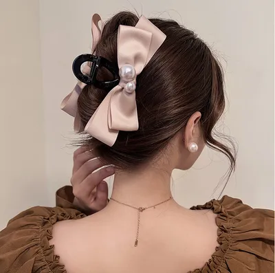 Pearl Bow Large Hair Clip Women's Headdress