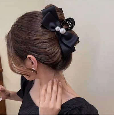 Pearl Bow Large Hair Clip Women's Headdress