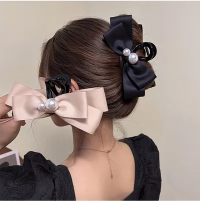 Pearl Bow Large Hair Clip Women's Headdress