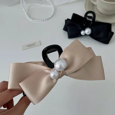 Pearl Bow Large Hair Clip Women's Headdress