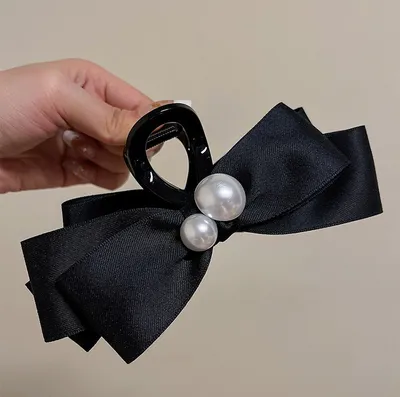 Pearl Bow Large Hair Clip Women's Headdress