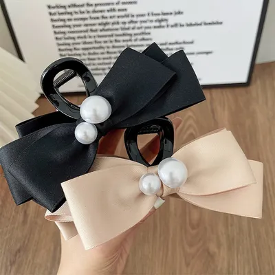 Pearl Bow Large Hair Clip Women's Headdress