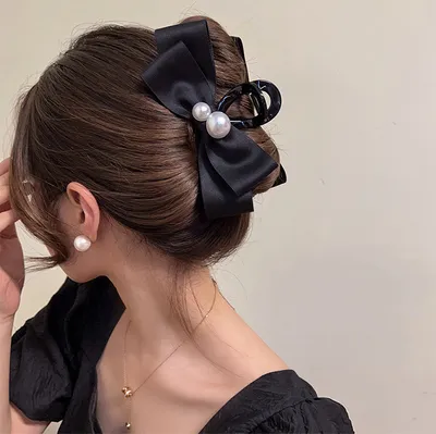 Pearl Bow Large Hair Clip Women's Headdress