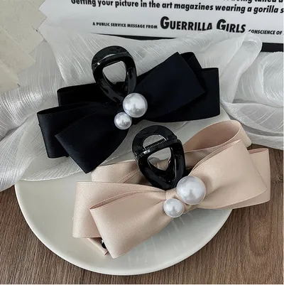 Pearl Bow Large Hair Clip Women's Headdress