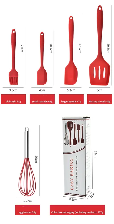 Silicone Baking Tool Five-piece High Temperature Resistant Silicone Scraper Brush