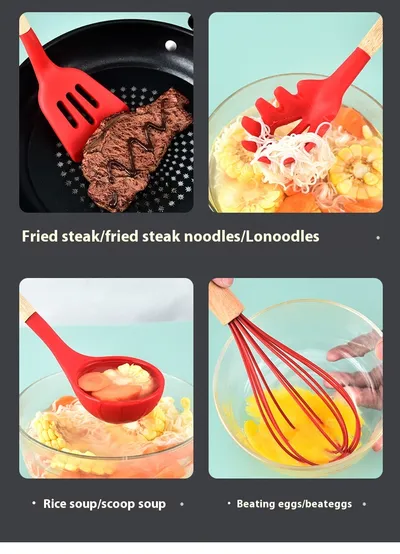Wooden Handle Silicone 12-piece Cooking Non-stick Cooker Silicone Kitchenware
