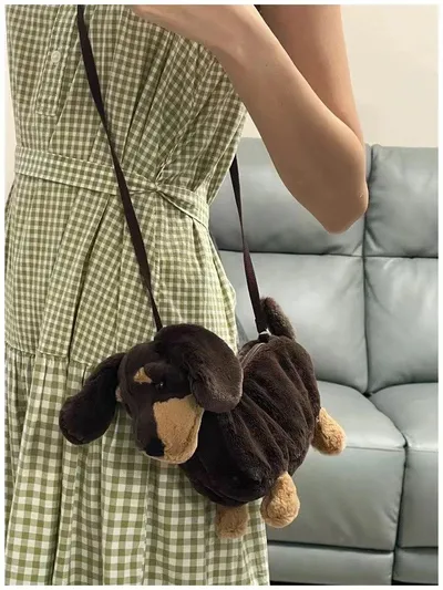Plush Doll Sausage Dog Doll Crossbody Shoulder Bag
