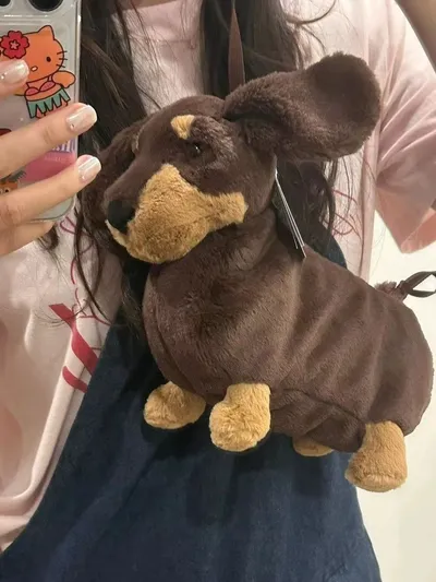 Plush Doll Sausage Dog Doll Crossbody Shoulder Bag