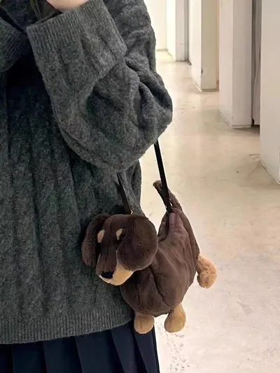 Plush Doll Sausage Dog Doll Crossbody Shoulder Bag