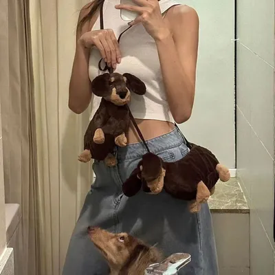 Plush Doll Sausage Dog Doll Crossbody Shoulder Bag