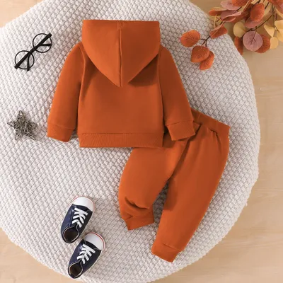 Baby Boy Solid Color Hoodie Trousers Suit