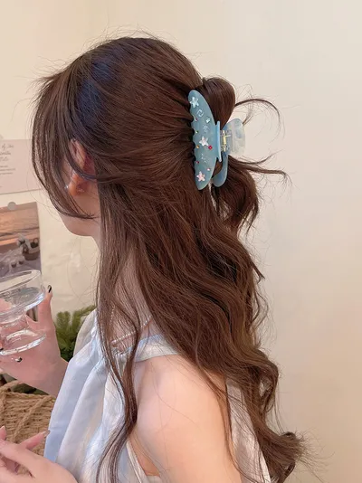 Submarine Painted Colored Diamond Acetic Acid Grab Clip, Niche Retro Back Brain Spoon Plate Hair Clip