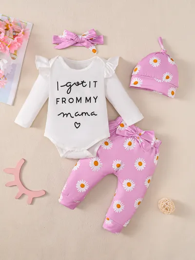 Baby Girl Cotton Romper 4-piece Set