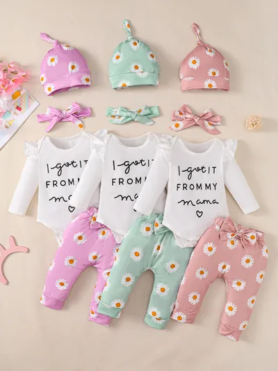 Baby Girl Cotton Romper 4-piece Set
